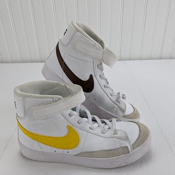 Nike Blazer Mid 77 Youth White High Top Sneakers Yellow Brown